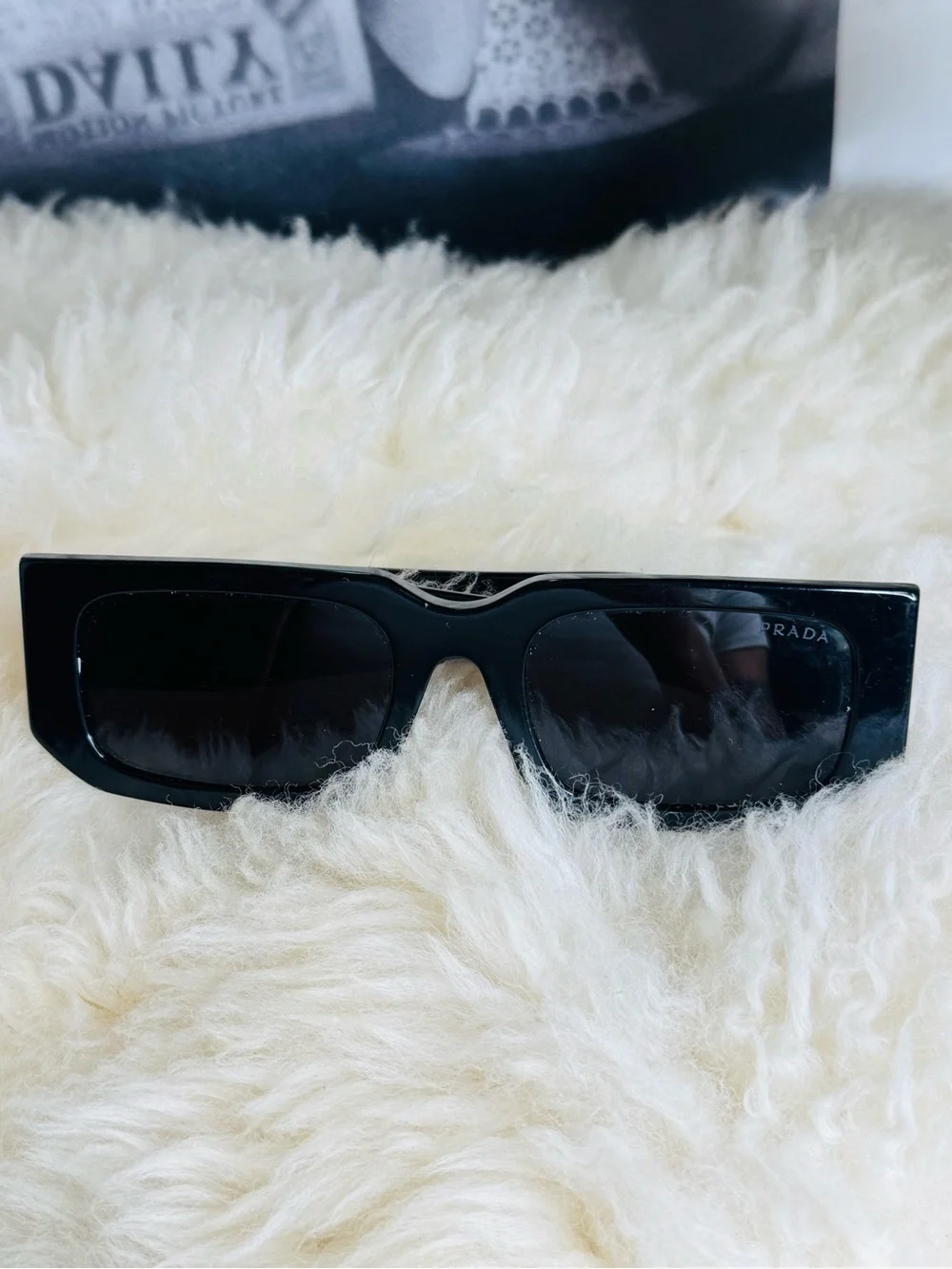ORIGINAL Prada Men’s Black Slim Rectangular Sunglasses